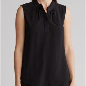 Elie Tahari | Sleeveless Pleated Neck Blouse Top | Black | L EUC